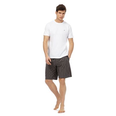 White t-shirt and grey striped shorts pyjama set